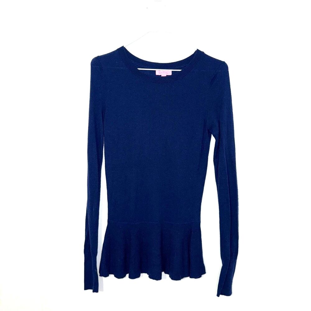 Lilly Pulitzer Button Back Peplum Sweater - Navy M